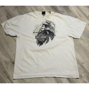 Harley Davidson Men XXL White Eagle & Flag Graphic T Shirt Rock N Roll City